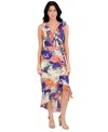 Kensie Women's Printed Ruffled High-low Maxi Dress In Multi