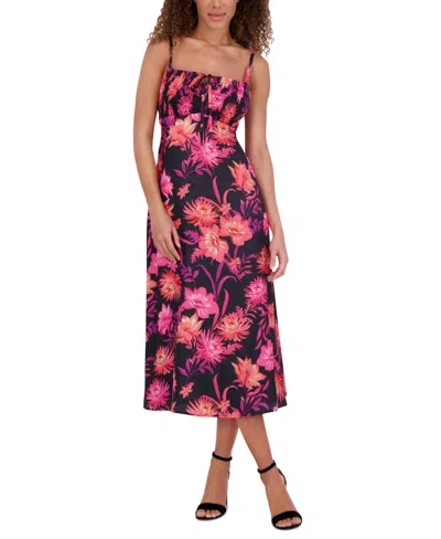 Kensie Women's Printed Smocked Sleeveless Midi Dress In Blck Multi