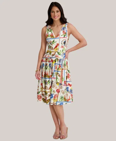 Kensie Women's Printed V-neck Midi Dress In Multi