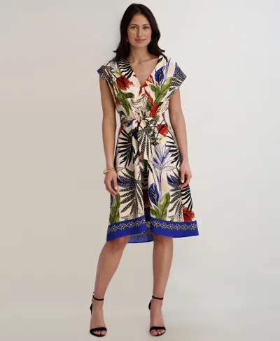 Kensie Women's Printed V-neck Midi Dress In Multi
