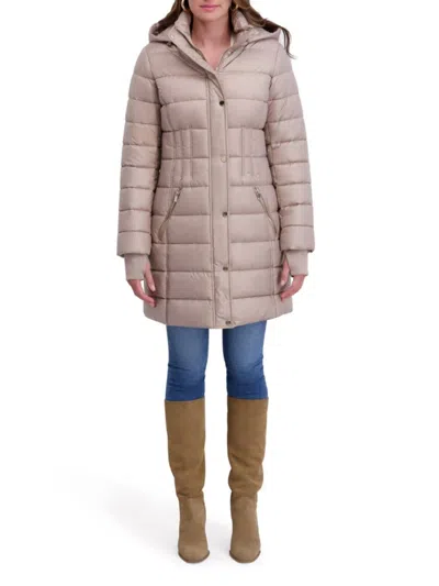 Kensie Women's Quilted Hood Puffer Jacket In Neutral