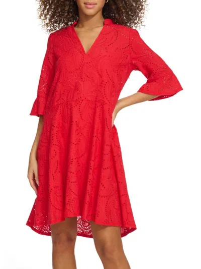 Kensie Women's Schiffli Cotton A-line Minidress