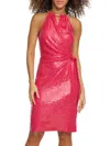 Kensie Sequin Mesh Mini Dress In Dark Pink