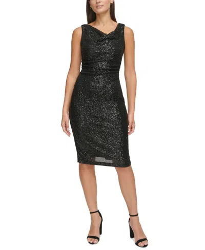 Kensie Women's V Neck Sequin Sheath Dress In Black