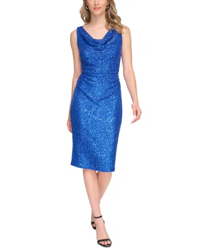 Kensie Women's V Neck Sequin Sheath Dress In Cobalt