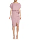 Kensie Women's Short Sleeve Faux Wrap Midi Dress In Pink