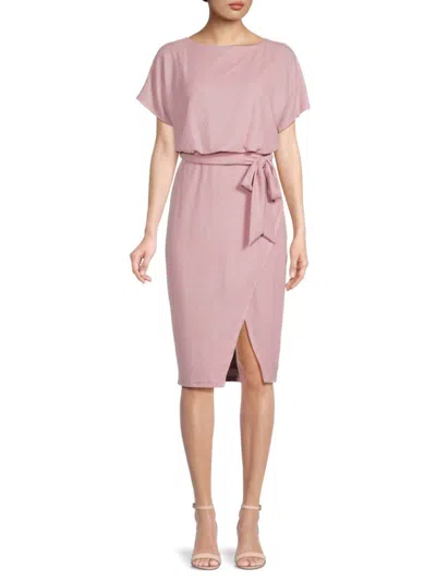 Kensie Women's Short Sleeve Faux Wrap Midi Dress In Pink