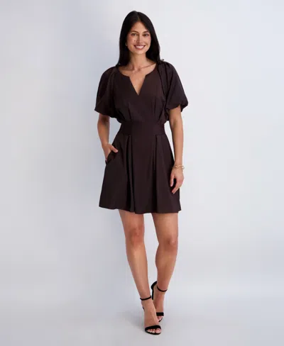 Kensie Women's Short-sleeve V-neck Dress In Brown