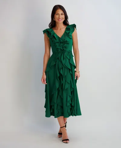 Kensie Women's Silky Woven Ruffle Midi Dress In Green