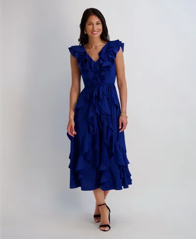 Kensie Women's Silky Woven Ruffle Midi Dress In Blue