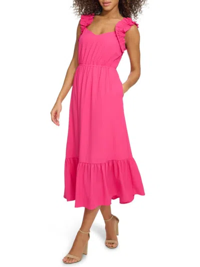 Kensie Women's Sleeveless Ruffled Sleeve Midi In Pink