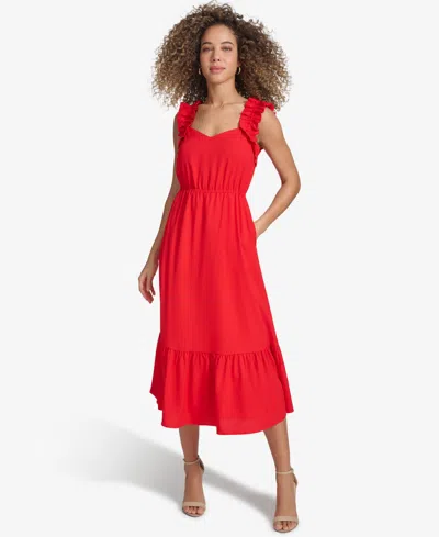 Kensie Women's Sleeveless Tiered Midi Dress In Red