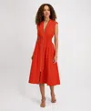 Kensie Women's Sleeveless V-neck Zip-front Maxi Dress In Red