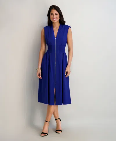 Kensie Women's Sleeveless V-neck Zip-front Maxi Dress In Multi