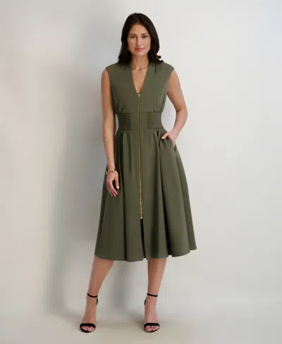 Kensie Women's Sleeveless V-neck Zip-front Maxi Dress In Green