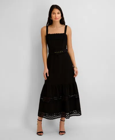Kensie Women's Soft Touch Gab Square Neck Dress In Black