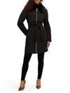 Kensie Women's Softshell Faux Shearling Collar Coat In Black