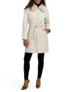 Kensie Faux Fur Collar Water Resistant Belted Softshell Jacket In White