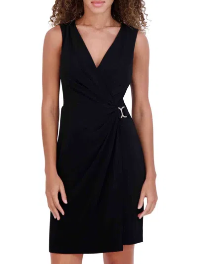 Kensie Women's Solid Faux-wrap Minidress In Black