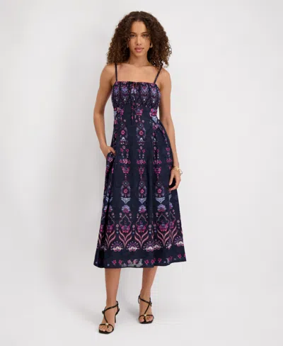 Kensie Women's Square Neck Printed Chiffon Dress In Purple