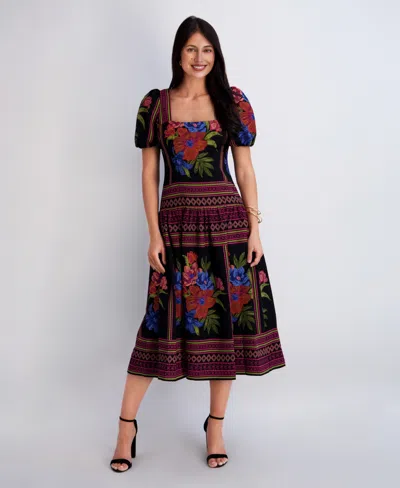 Kensie Women's Square Neck Printed Dress In Brown