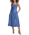 Kensie Women's Square-neck Sleeveless Denim Dress In Dark Blue