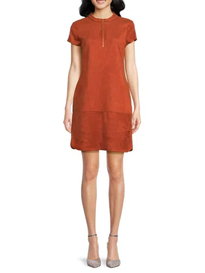 Kensie Women's Sueded Scuba Shift Dress In Rust