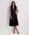 Kensie Women's Taffeta V-neck Midi Dress In Black