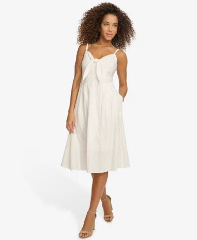 Kensie Women's Textured Cotton Knot-front Sleeveless Dress In White