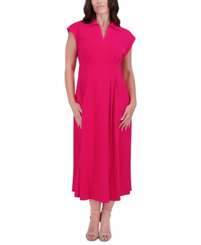 Kensie Women's Textured-stripe Collared Midi Dress