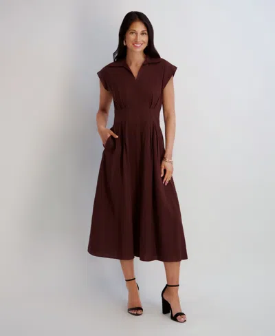 Kensie Women's Textured Stripe Midi Shirtdress With Collar In Brown