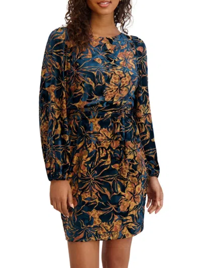 Kensie Women's Tie-waist Velvet A-line Minidress In Multi