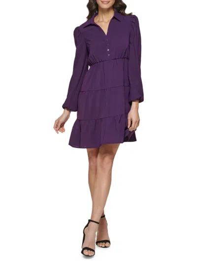 Kensie Women's Tiered Shirtdress In Purple
