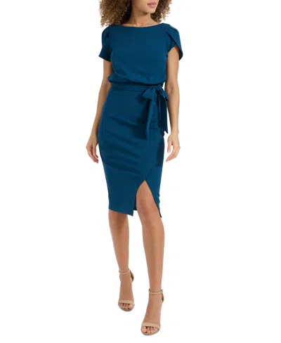 Kensie Women's Tulip-sleeve Tie-waist Sheath Dress