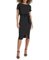 Kensie Women's Tulip-sleeve Tie-waist Sheath Dress In Black