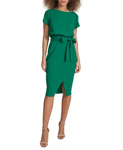 Kensie Women's Tulip-sleeve Tie-waist Sheath Dress In Green