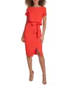 Kensie Tie Front Blouson Dress In Hot Coral