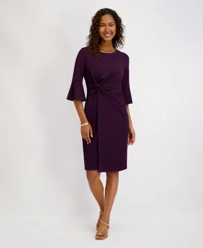 Kensie Women's Twist-front Sheath Dress With Bell Sleeves In Purple