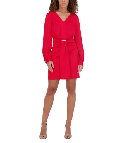 Kensie Women's V-neck Draped Blouson-sleeve Sheath Dress In Red