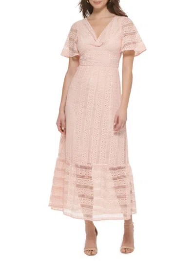 Kensie Floral Striped Lace Maxi Dress In Blush