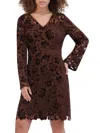 Kensie Velvet Lace Long Sleeve Dress In Brown