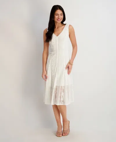 Kensie Women's V-neck Floral Lace Midi Dress In White