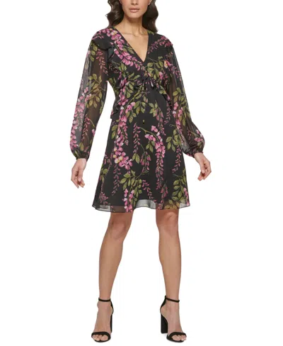 Kensie Women's V-neck Mini Fit & Flare Dress In Black