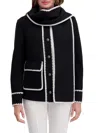 Kensie Women's Whipstitch Faux Wool Scarf Collar Jacket In Black