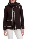Kensie Women's Whipstitch Faux Wool Scarf Collar Jacket In Brown