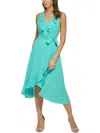 Kensie Womens Asymmetric Mid-calf Wrap Dress In Multi