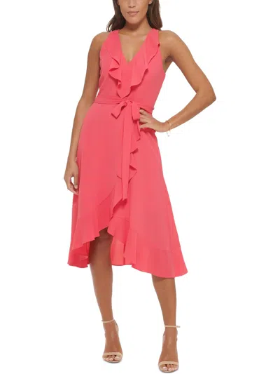 Kensie Womens Asymmetric Mid-calf Wrap Dress In Watermelon