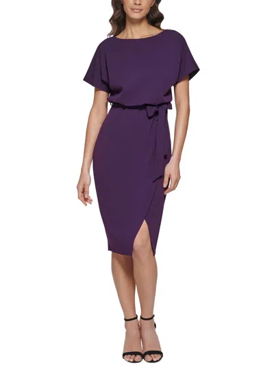 Kensie Blouson Wrap Dress In Eggplant