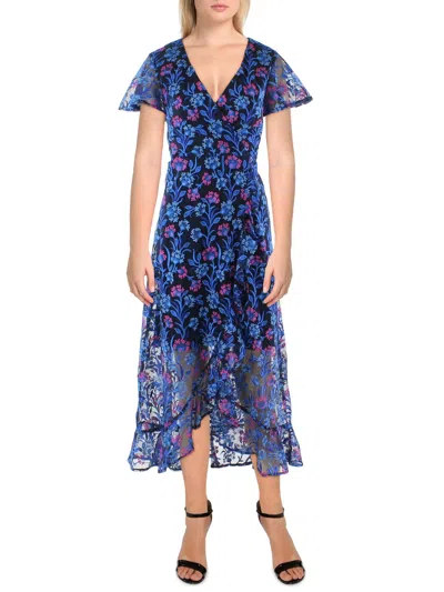 Kensie Floral Embroidered Flutter Sleeve Midi Dress In Multi