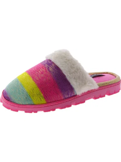 Kensie Womens Faux Fur Round Toe Slide Slippers In Multi